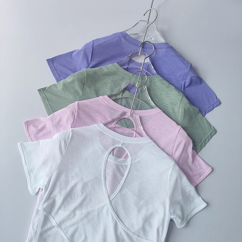 Women's Tight Sports T-shirt Quick Dry Short Sleeve Yoga T-shirt Pilates Fitting Fitness Back Hollow Out Running T-shirt