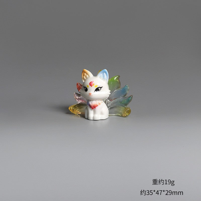 1/6Pcs Cute 9 Tailed Fox Resin Figurine, Kawaii Fantasy Miniature Mythical Fox Animal Decor for Desk Shelf Car Collectible Gift