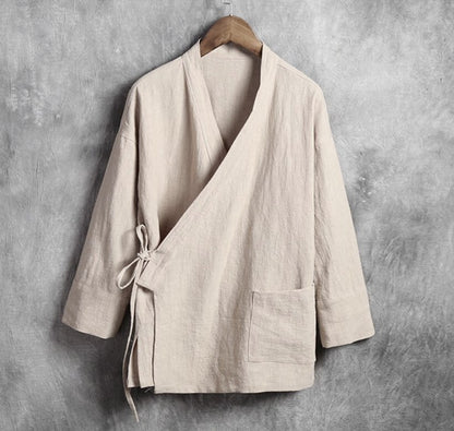 Men's linen vest Men's shirt Long sleeved Chinese official collar Traditional Kung Fu Tang casual social shirt Plus size shirts