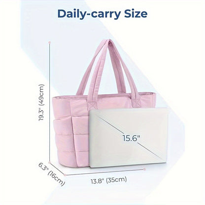 Quilted Large Capacity Tote Bag for Women Durable Fabric with Zipper Closure & Wrist Strap, Spacious Gym Beach Work Travel Bag
