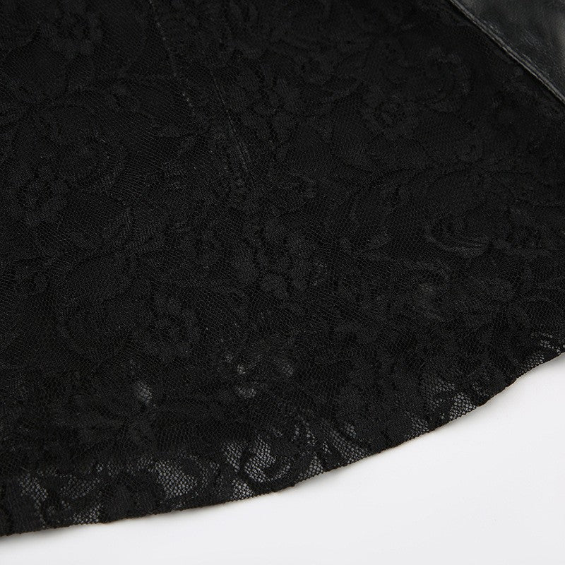 PU Leather Flare Pant Goth Buckle Lace Patchwork Pants Women Fashion Y2K Streetwear Vintage Aesthetics Casual Pants Trousers