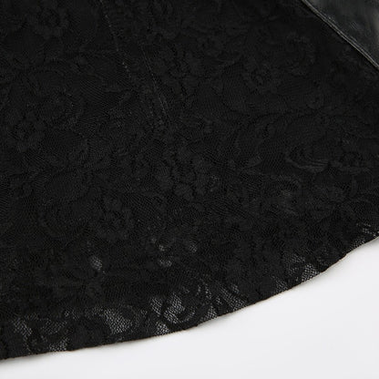 PU Leather Flare Pant Goth Buckle Lace Patchwork Pants Women Fashion Y2K Streetwear Vintage Aesthetics Casual Pants Trousers