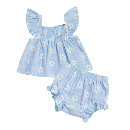 Baby Girl Daisy Outfit Toddler Girls Flying Sleeve Babydoll Tops Elastic Waist Ruffle Shorts Cute Summer Clothes 2Pcs Sets
