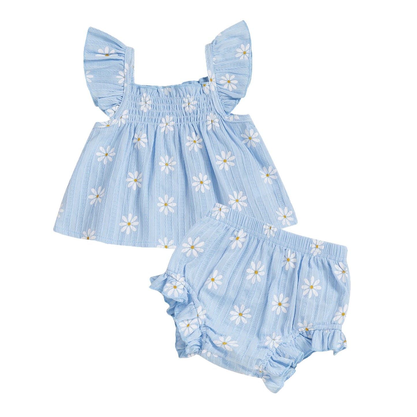 Baby Girl Daisy Outfit Toddler Girls Flying Sleeve Babydoll Tops Elastic Waist Ruffle Shorts Cute Summer Clothes 2Pcs Sets