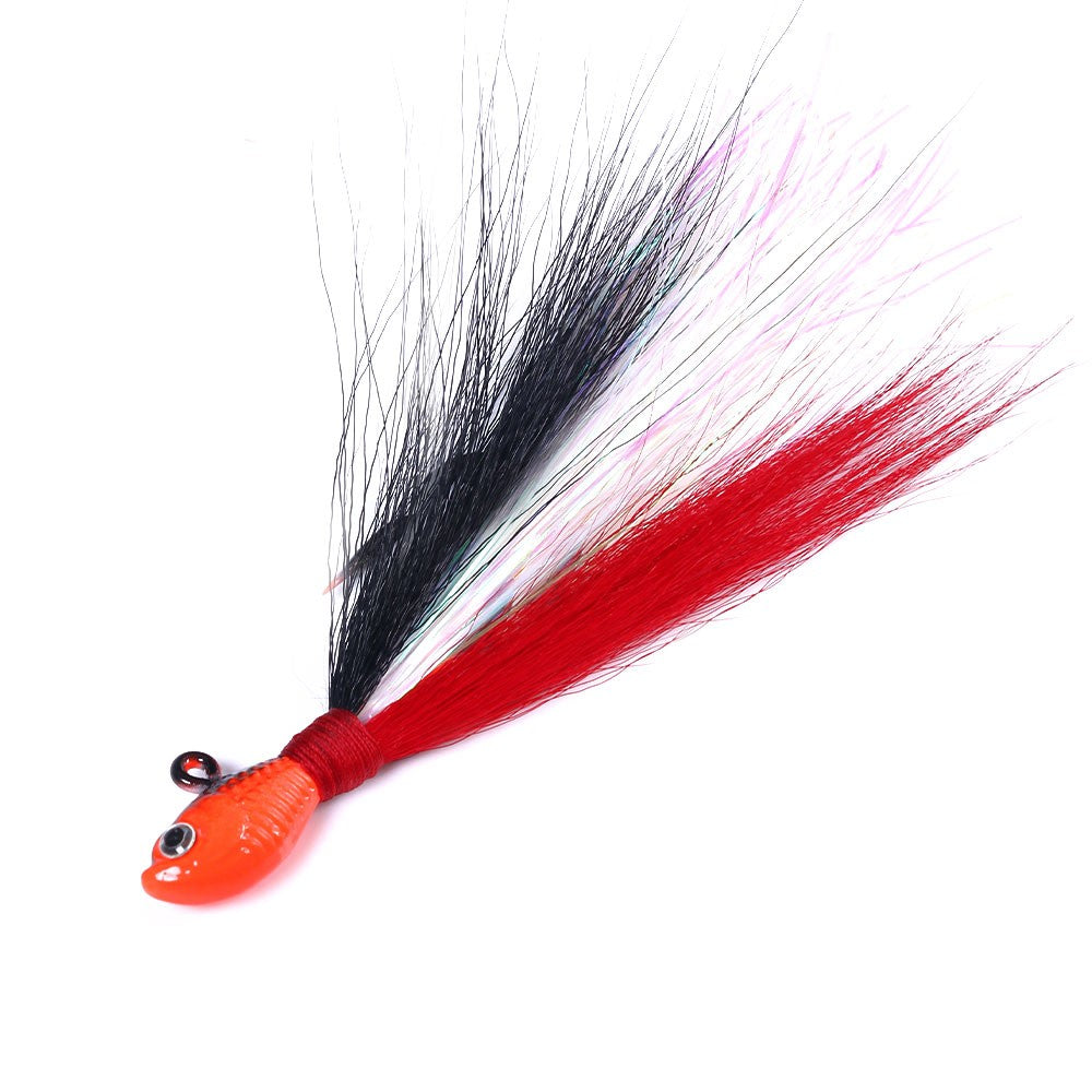 Jigs de Bucktail Cabeça Anzol Olhos 3D Isca 7g 14g 28g 56g Pelo de Veado Pena Anzol Barba Isca de Jigging Pesca
