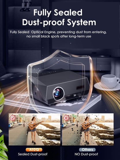 Projetor 4K com foco automático 3500 ANSI, Wi-Fi 2.4+5G, Bluetooth, Full HD 1080P, HDR, Android TV, para filmes, vídeos e home theater durante o dia