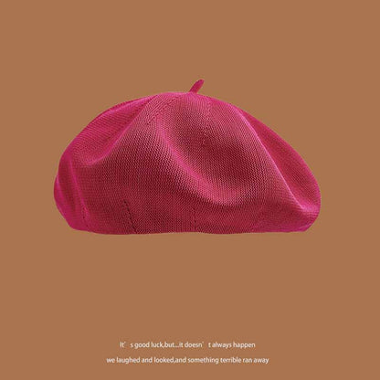 Women's Summer Beret Hat Cotton Breathable Knit Slouchy Beanie Solid Color French Retro Fashion Cap for Women Casual Outfit