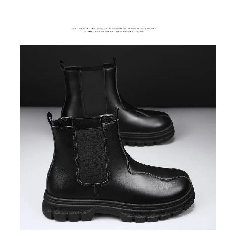 botas chelsea masculinas de luxo cano alto, sapatos de couro originais pretos da moda, bota plataforma de cowboy, bota chunky com cano longo elegante