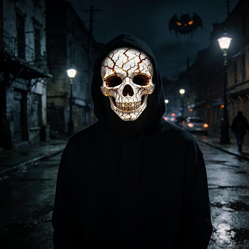 Skull Mask with Cracked Starry Eyes — A Quirky Headpiece Perfect for Halloween Cosplay. Also Doubles As A Breathable for Outdoor