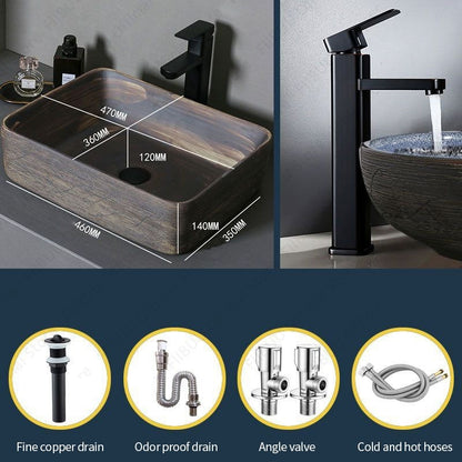 Cuba de Cerâmica Marrom para Lavatório de Banheiro Oval Artística para Mesa de Banheiro, Bacia de Lavar Roupa para Varanda, Bacia de Pedestal Acima do Balcão