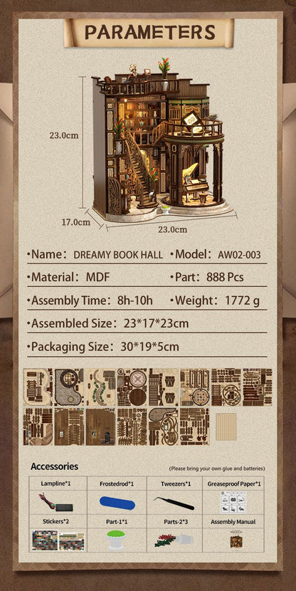 3D Retrô Sonhador Sala de Livros DIY Casas de Madeira em Miniatura Kits Decoração de Mesa para Adultos Presentes de Natal Artesanais