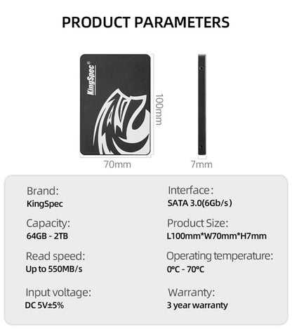 KingSpec SSD SATA 2.5" 128GB 256GB 512GB 1TB NGFF SATA 3.0 Unidade de Estado Sólido Interna para Desktop Notebook