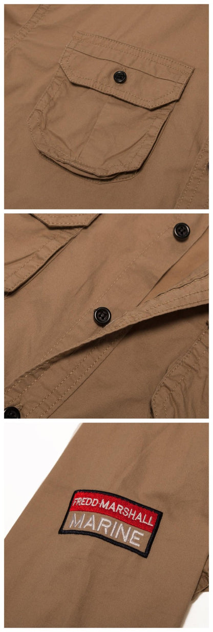 Fredd Marshall 2022 New 100% Cotton Military Shirt Men Long Sleeve Casual Dress Shirt Male Cargo Work Shirts With Embroidery 115