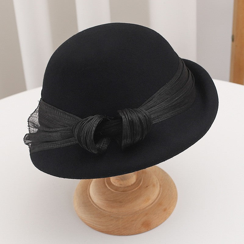 Women French Wool Beret Autumn Winter Fashion Retro Bow Knot Lady Cloche Hat Casual Travel Gift