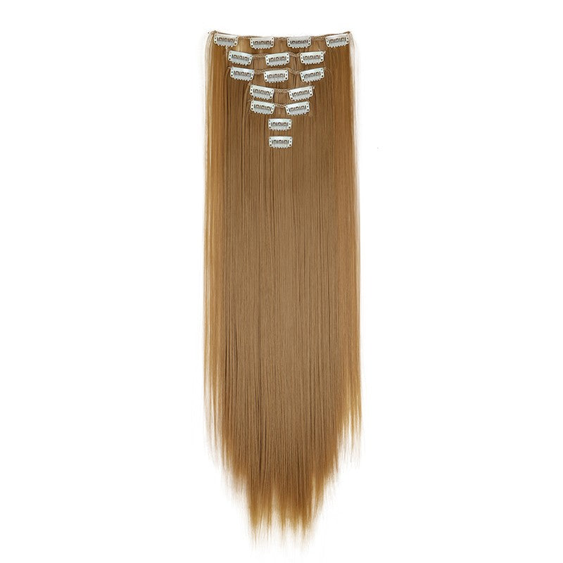 Extensão de cabelo liso longo sintético de 24 polegadas 7pçs/conjunto 16 clipes Penteado Preto Loiro Peruca para mulheres 2026