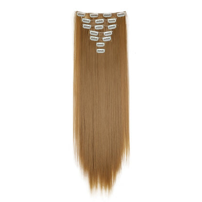 Extensão de cabelo liso longo sintético de 24 polegadas 7pçs/conjunto 16 clipes Penteado Preto Loiro Peruca para mulheres 2026