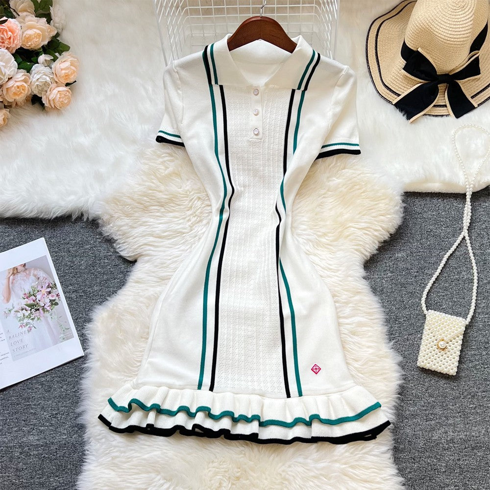 YuooMuoo Brand Fashion Women Knitted Mini Dress Ins Hot Sexy Package Hips Ruffle