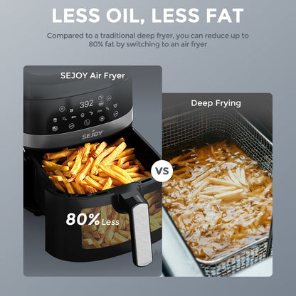 Fritadeira de ar 8 em 1, 6 litros, Forno elétrico de fritura quente sem óleo, Assar, Grelhar, Cozer, Desidratar e Manter os alimentos aquecidos, 120V