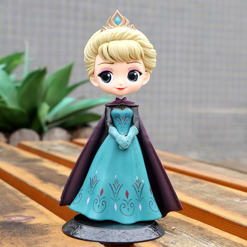 Miniso 14cm Princesas Q Posket Bonecas Elsa Anna Mulan Tinker Bell Elsa Aladdin kawaii Brinquedo para Bolo Decoração Modelo menina presente