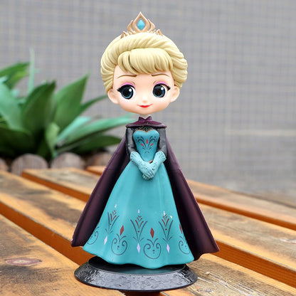 Miniso 14cm Princesas Q Posket Bonecas Elsa Anna Mulan Tinker Bell Elsa Aladdin kawaii Brinquedo para Bolo Decoração Modelo menina presente