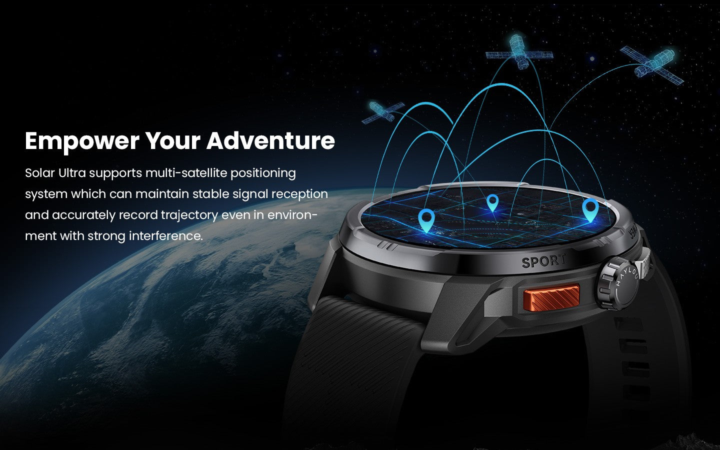 Smartwatch GPS HAYLOU Solar Ultra, Tela AMOLED de 1,6", 5ATM à prova d'água, GPS integrado, Chamadas telefônicas Bluetooth, Relógio inteligente esportivo
