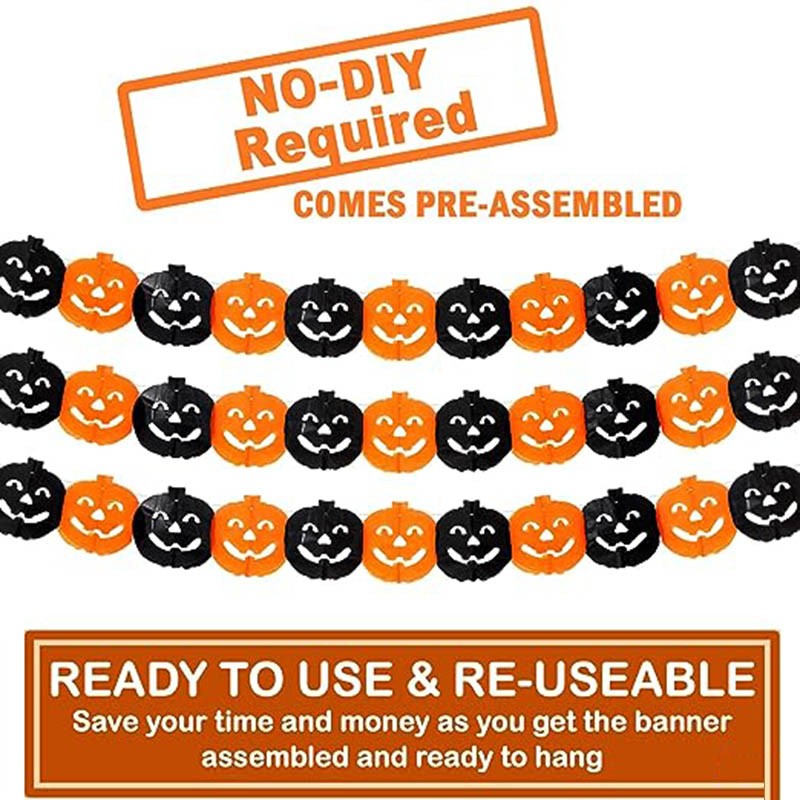 3Meter Halloween Hanging Garland Bunting Bat Pumpkin Ghosts Spider Paper Banner Halloween Party Decorations Horror Props