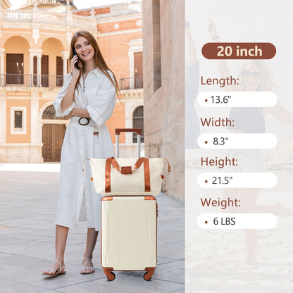 Mala de Viagem de 20 Polegadas com Rodas, Design Moderno, com 1 Bolsa de Viagem e 1 Necessaire para Viagens Curtas e Longas