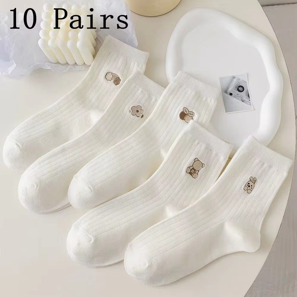 5/10/20 Pairs Men White Cartoon Socks Trendy Versatile Expression Socks With Simple Soft Breathable Comfortable Casual Socks