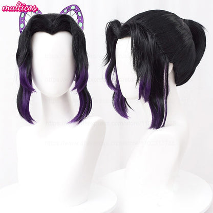 High Quality Kochou Shinobu Kocho Cosplay Wig 35cm Black Purple Pigtail Heat Resistant Synthetic Hair Anime Wigs + Wig Cap