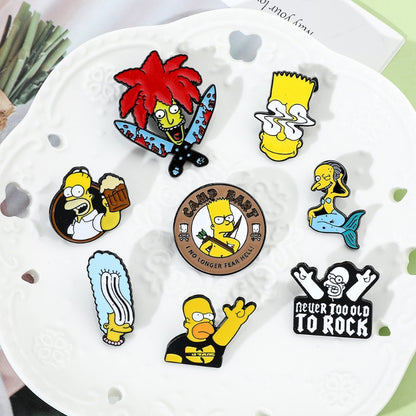 8 Peças The Simpsons Esmalte Pin Desenho Animado Bart Simpson Homer Jay Simpson Broche de Metal Jaqueta Jeans Lapela Joias Brinquedo