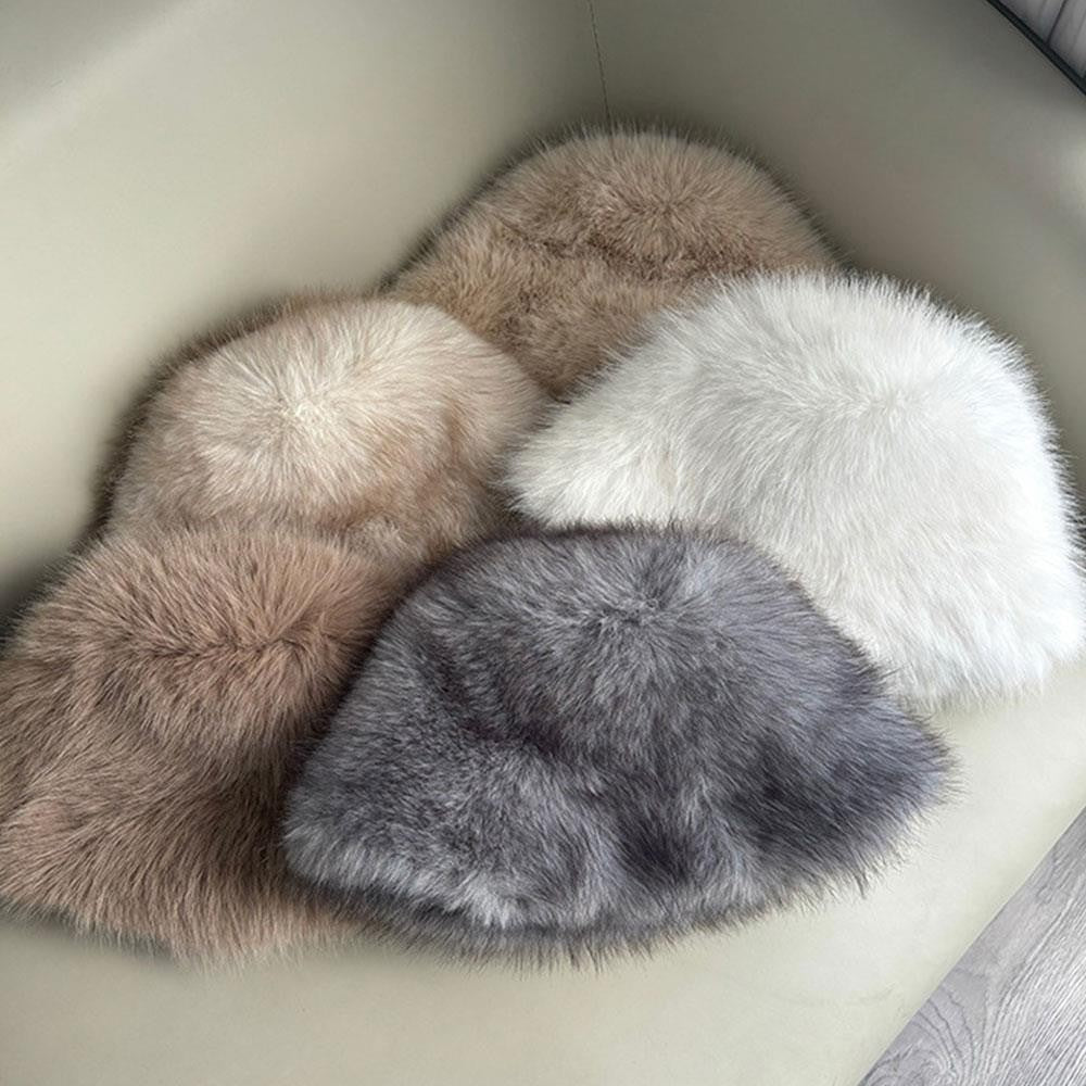 Winter Fluffy Fur Bucket Hat For Women Warm Plush Fisherman Hat Thicken Plush Ear Protection Cap Outdoor Windproof Panama Caps