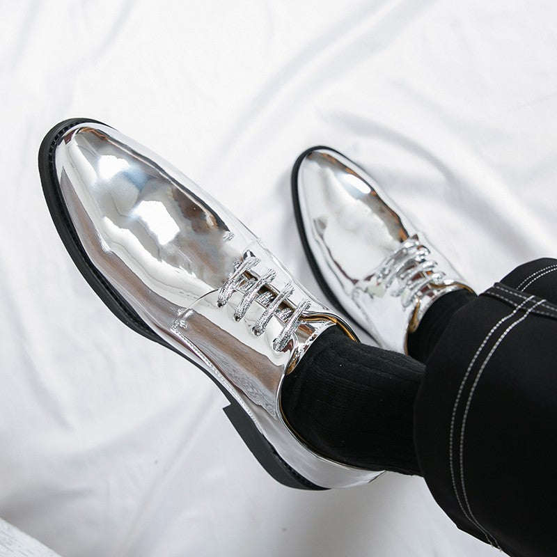 Golden Glossy Leather Shoes Man Formal Shoes Plus Size 38-50 Pointed Toe Men's Dress Shoes Comfortable Flat Party Shoes For Man