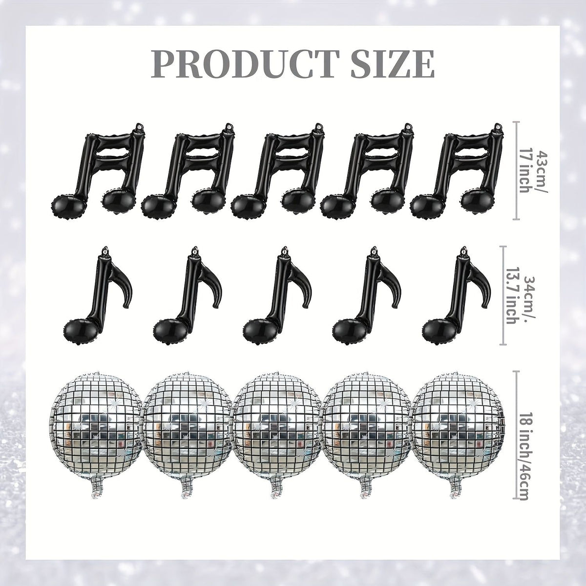 15pcs Music Balloon Set Music Note Black Balloon Silvery 4D Disco Ball Balloons Aluminum Foil Balloons Birthday Party Decoration