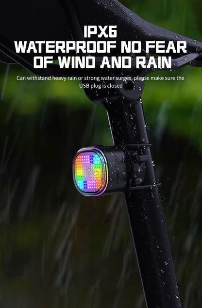TOWILD TL08 Luz traseira com expressão inteligente 140 LEDs Sensor de frenagem Bluetooth Luz traseira de bicicleta personalizável