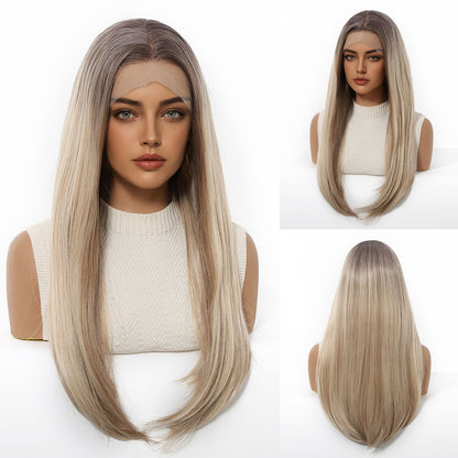 HENRY MARGU Perucas Sintéticas Front Lace 13x4 Cabelo Liso Sedoso Longo Peruca Marrom Escuro para Mulheres 55 cm Resistente ao Calor Uso Diário