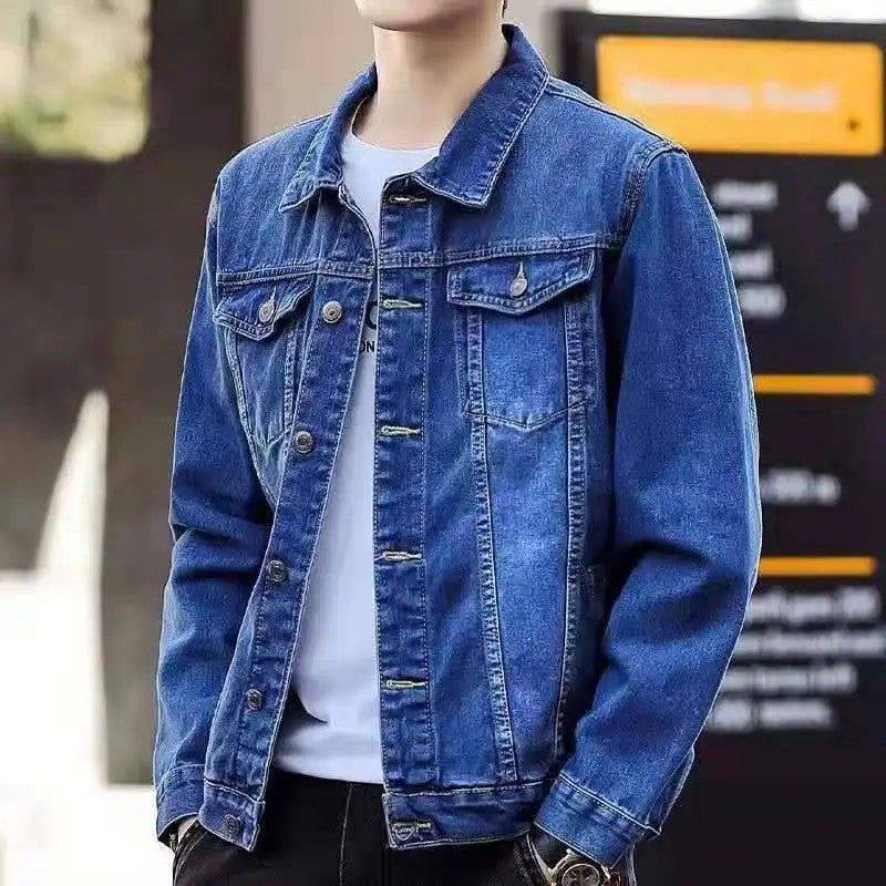 Blue Male Jean Coats Button Pocket Men's Denim Jacket Autumn Cowboy G Winter Oversize Branded Size L Outwear Clothing New in Y2k