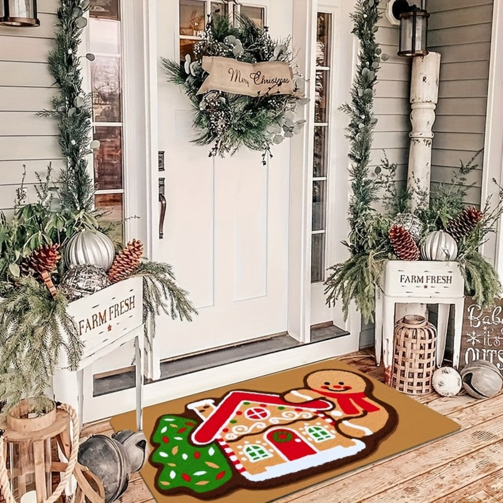 VIKAMA Christmas Gingerbread Man House Rug Bedroom, Living Room, Hallway Entrance Mat Soft Comfortable Floor Mat Home Decor