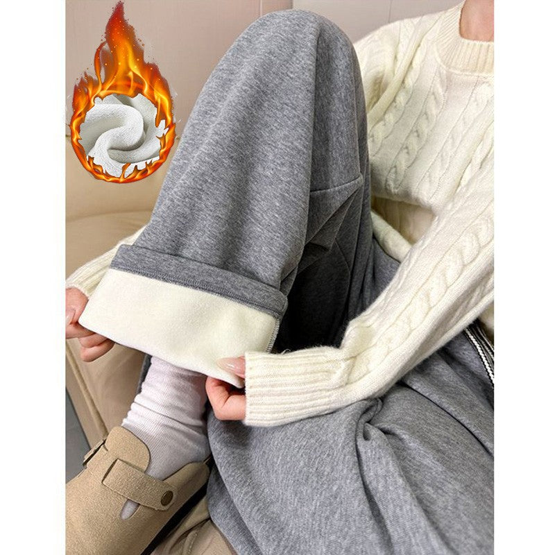 Winter Women Streetwear Baggy Fleece Pants Lady High Waist Snow Warm Plush Trousers Girls Slim Fit Daily Thermal Pants
