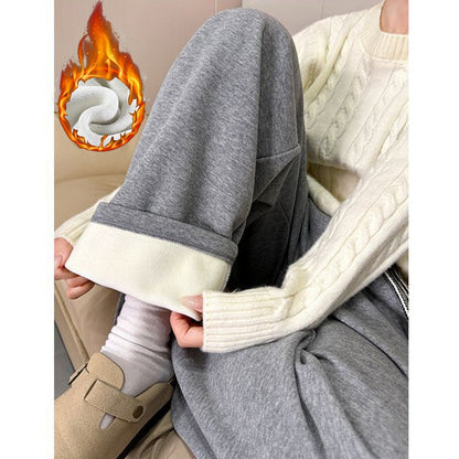 Winter Women Streetwear Baggy Fleece Pants Lady High Waist Snow Warm Plush Trousers Girls Slim Fit Daily Thermal Pants