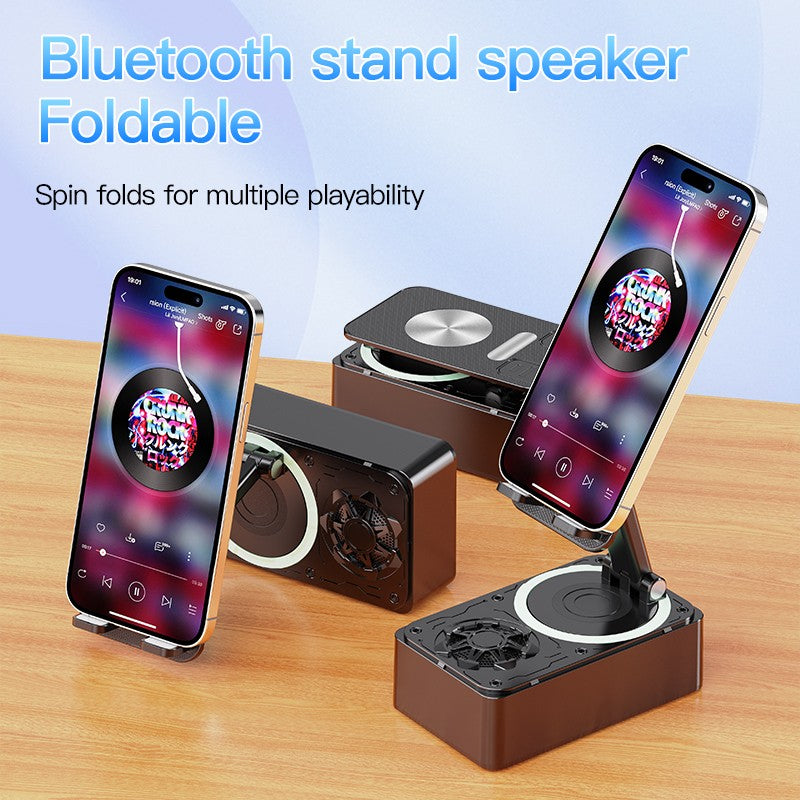 Caixa de som Bluetooth 3 em 1 com power bank e suporte dobrável para celular, com almofadas antiderrapantes para reuniões em vídeo e transmissões ao vivo