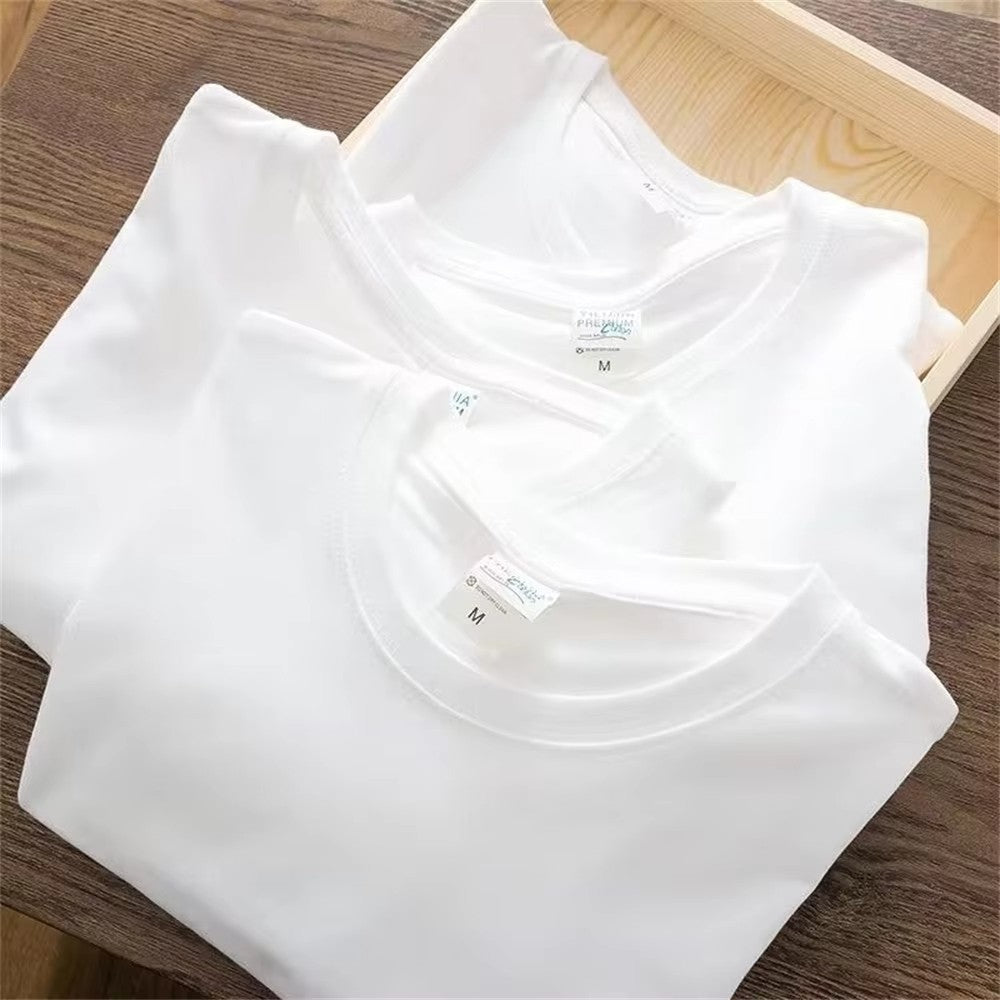 500/300g Heavy-duty White Pure Cotton T-shirt Thickened Threaded Round Neck Short Sleeves Three Needle Half Sleeve Tees
