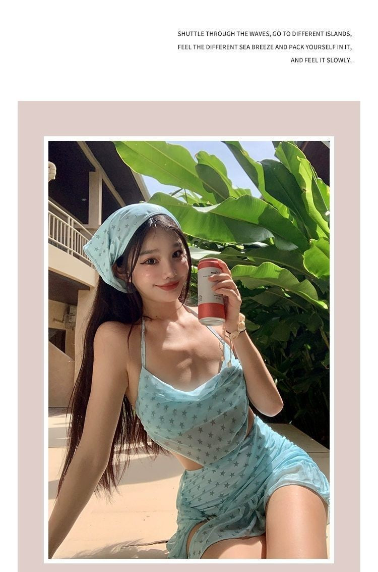 Women's Mint Mambo Bikini Set Luxury Skirted Two-Piece Swim Dress with Push-Up Top Slimming Hot Spring Resort Swimwear