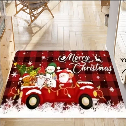 Christmas Kitchen Mat Holiday Elf and Truck Winter Snowflake Mat Holiday Party Decor Carpet Living Room Bedroom Room Kitchen