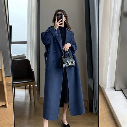 New Hot Sale Of The Season Women's Woolen Coat plus Size over Knee Length Loose Fit Slimming High End Fashionable Polyester Fibe