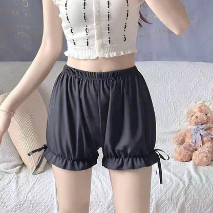 Women Lace Short Panties Imitation Silk Ruffle Bloomers Anti Exposure Safety Pants Lolita Satin Knickers Shorts Dress Pettipant