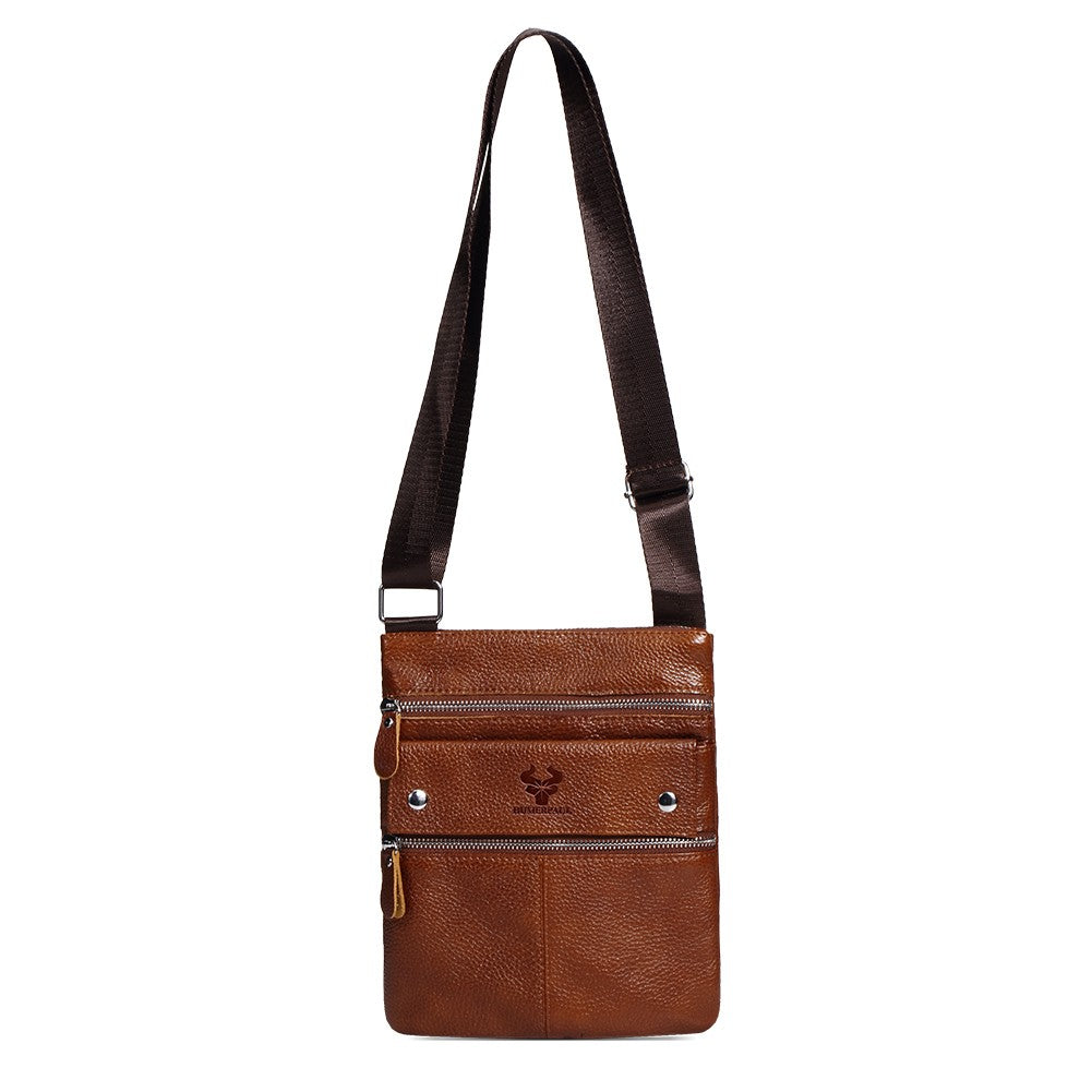 HUMERPAUL Genuine Leather Men's Crossbody Bags Large Capacity Shoulder Sling Bag Multifunction Short Travel Messenger Pack