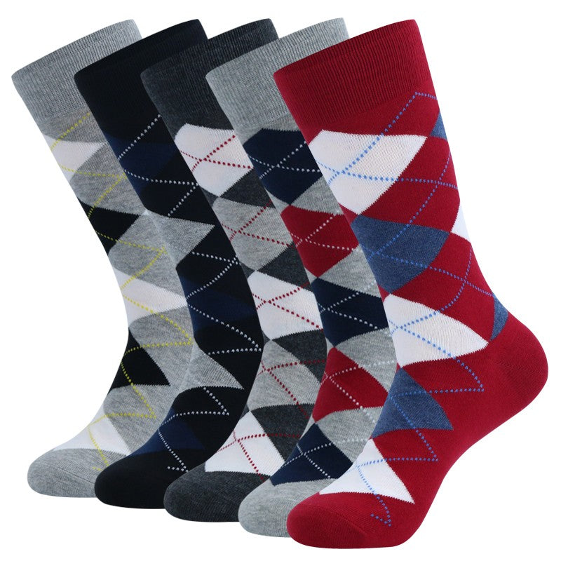 5 Pairs Mens Dress Socks Plus large Size?High Quality Combed Cotton Crew Socks?Black Cool Argyle Breathable Casual Socks for men