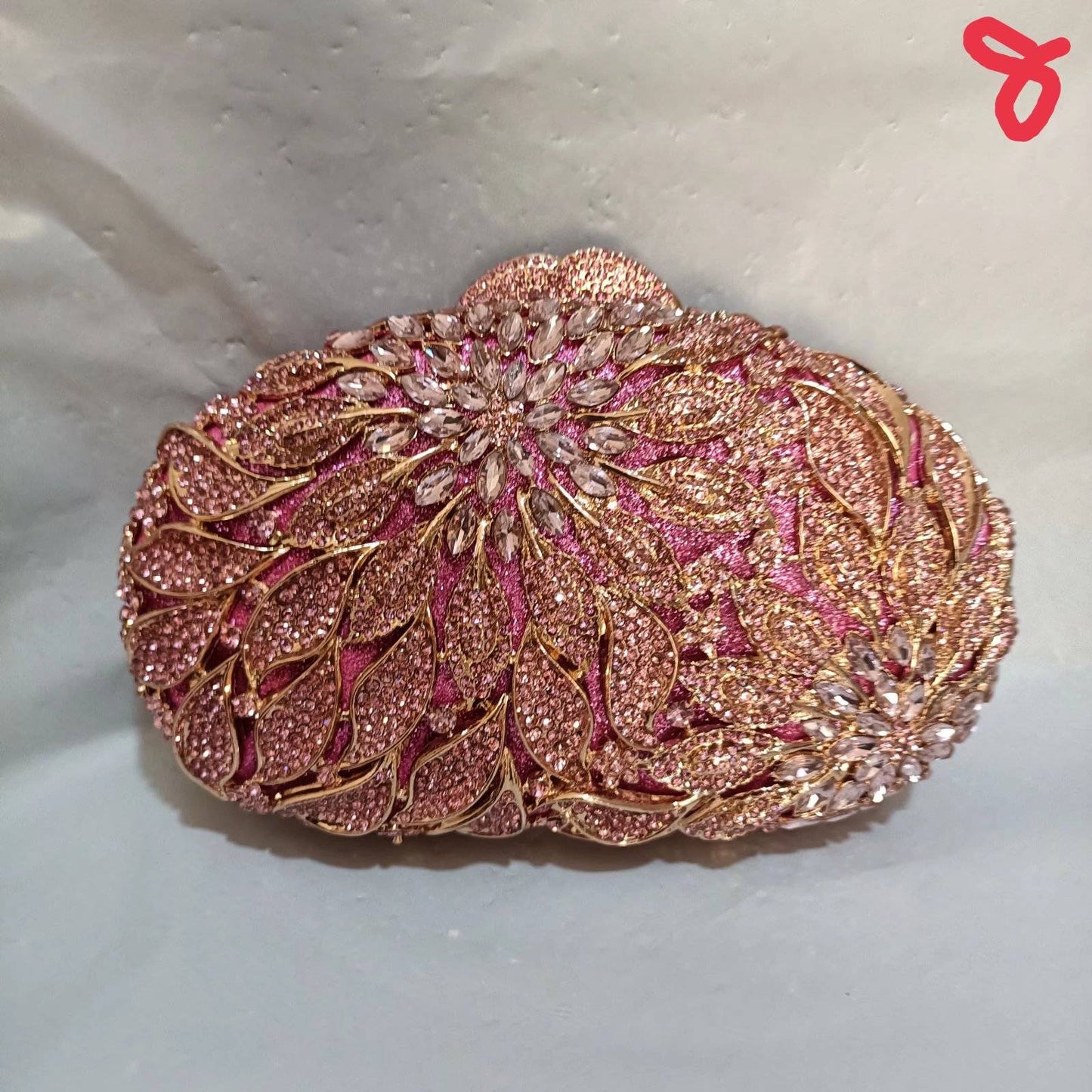 Luxury Women Pink Flower Clutch Bags Stone Evening Bags Bridal Rhinestone Handbags Wedding Clutches Bags Dinner Minaudiere Purse