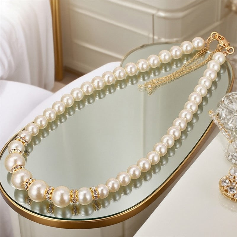 Conjunto 3 em 1 Elegante Colar, Brincos e Pulseira de Pérolas Simuladas Colar Longo Joias de Casamento para Noivas Presente