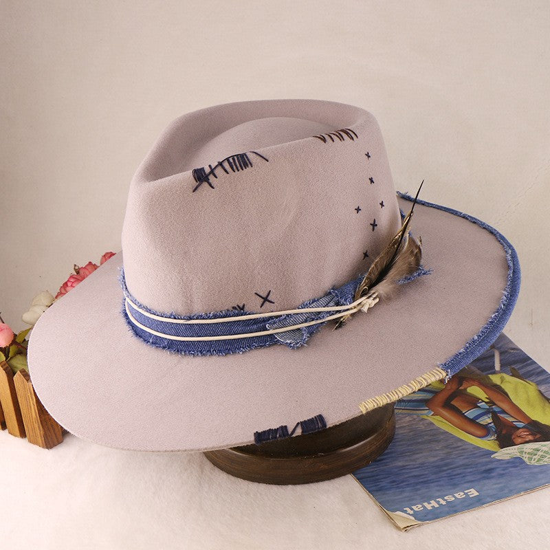 Western Style 100% Wool Fedora Hat | Braided Ribbon & Feather Trim Felted Jazz Cap for Autumn/Winter?